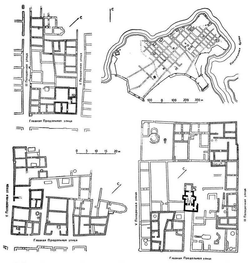 Херсон (Херсонес) около Севастополя в Крыму, античная и византийская эпохи. План города и планы жилых кварталов Херсон (Херсонес) около Севастополя в Крыму, античная и византийская эпохи. План города и планы жилых кварталов