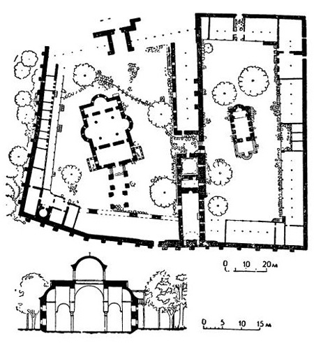 Бачковский монастырь. Генеральный план и разрез церкви Богородицы Бачковский монастырь. Генеральный план и разрез церкви Богородицы
