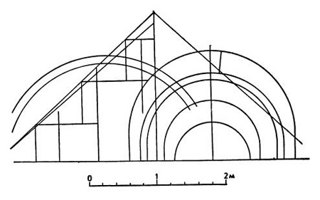 Студеница. Великая церковь. Чертеж портала в натуральную величину, обнаруженный на фасаде здания