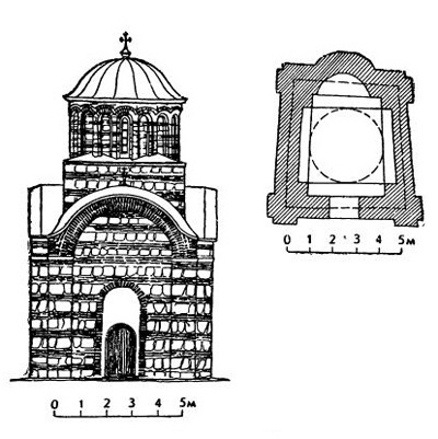 Диноджеция. Церковь. Западный фасад и план Диноджеция. Церковь. Западный фасад и план