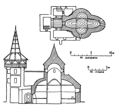 Село Гура Сада в области Хунедоара. Церковь. План и разрез Село Гура Сада в области Хунедоара. Церковь. План и разрез