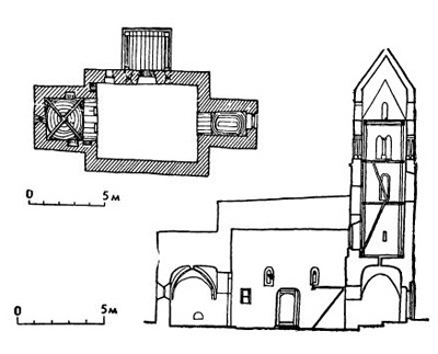 Село Стрею в области Хунедоара. Церковь, XIII в. План и разрез Село Стрею в области Хунедоара. Церковь, XIII в. План и разрез