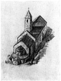 Шарльё. Монастырская церковь, около 932 г. Реконструкция