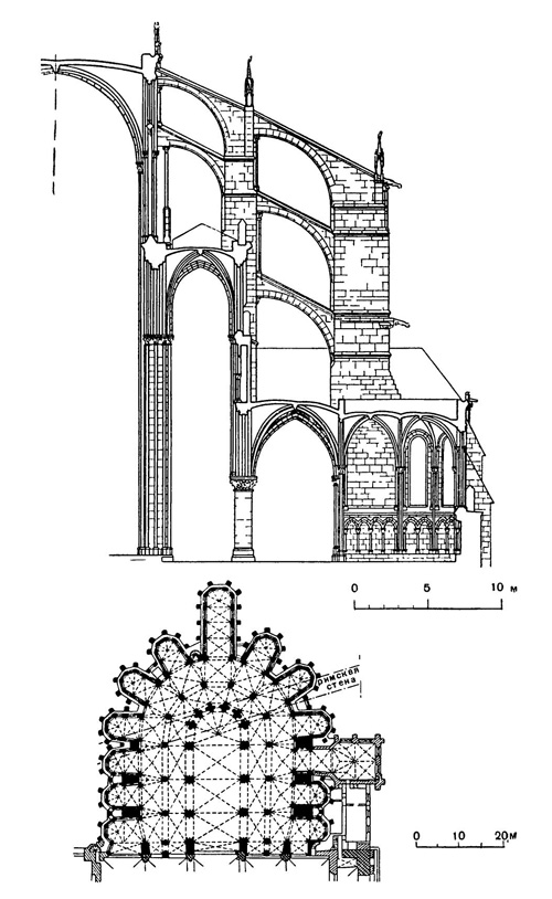 Ле-Ман. Собор, хор — 1217—1254 гг., остальная часть собора — XIV—XV вв. Ле-Ман. Собор, хор — 1217—1254 гг., остальная часть собора — XIV—XV вв.
