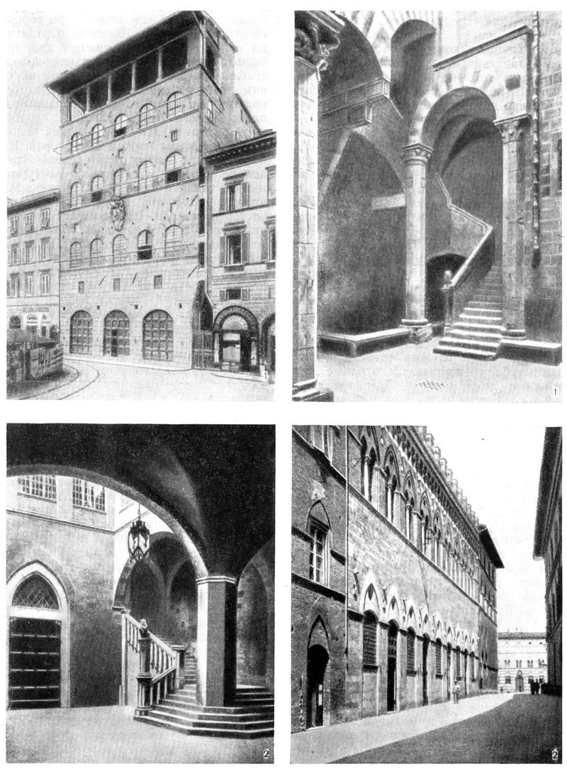 Флоренция. Палаццо Даванцати, XIV в. (1); Сиена. Палаццо Гротанелли (2)