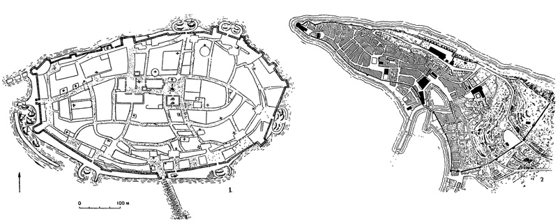 Планы городов: 1 — Копар; 2 — Пиран