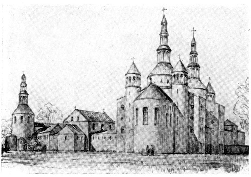 Сен Рикье. Монастырская церковь. Реконструкция Конента