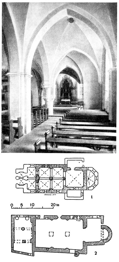 Икшкиле. Церковь, 1-я половина XIII в. (1); Рига. Церковь св. Георгия, после 1202 г. (2)